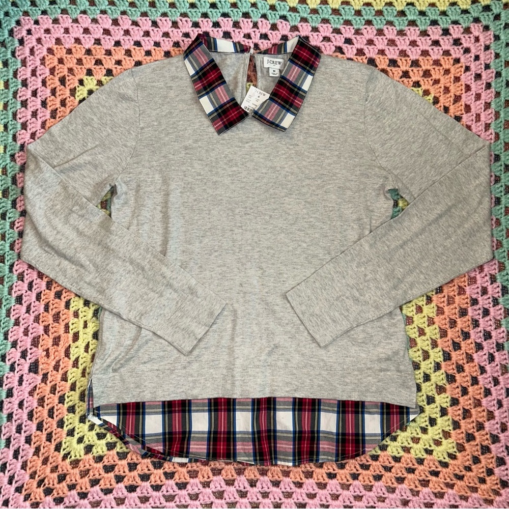 J crew plaid woven collar sweater size medium new with tags $98 retail